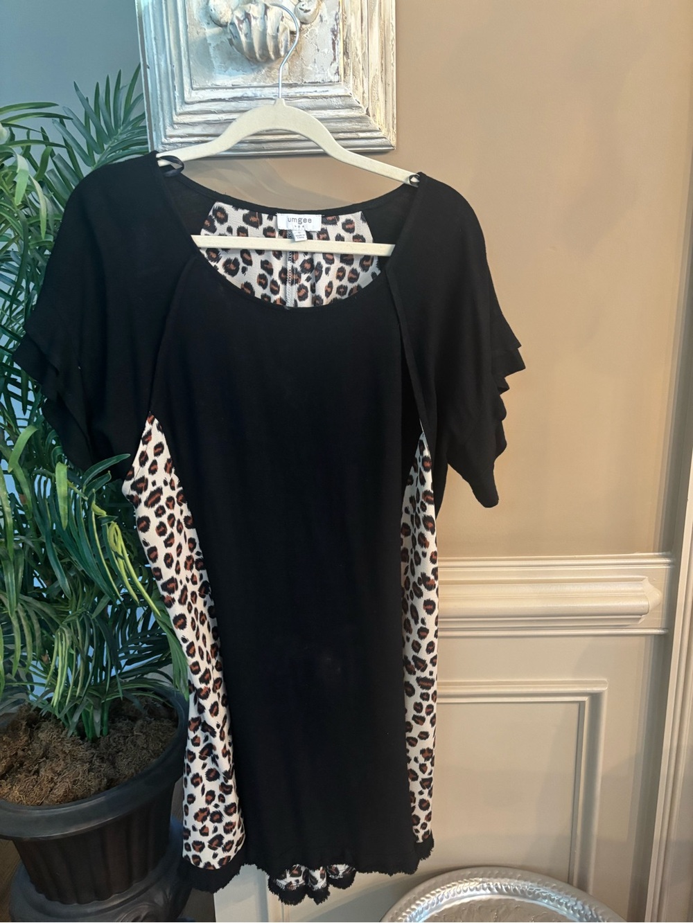Umgee Black Midi Dress with Leopard Side Panels
